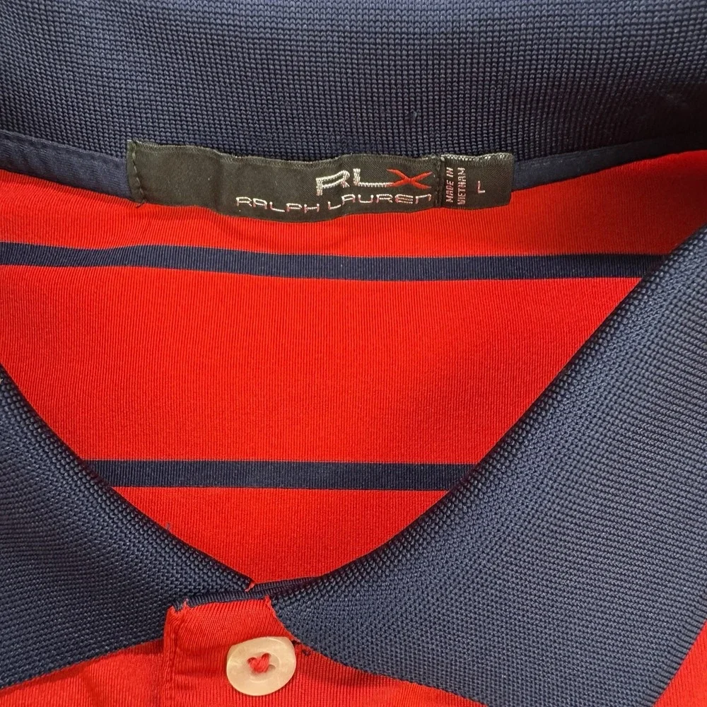 RLX Ralph Lauren Golf Polo Shirt Men Red L Striped US‎ Open Shinnecock Hills - Picture 3 of 9
